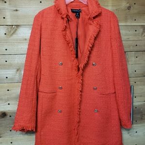 Rachel Zoe Open Front Fringe Tweed Coat